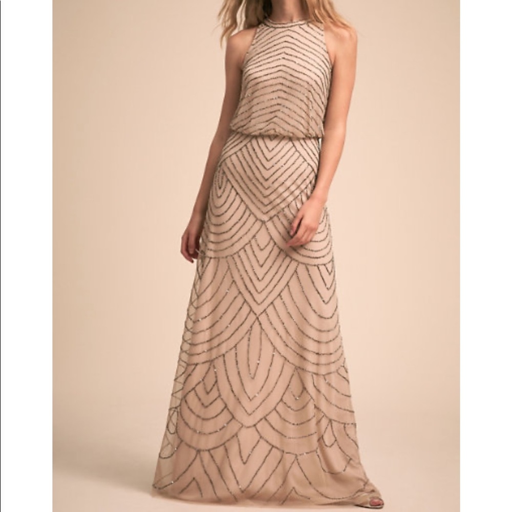 Adriana Papell nude beaded gown